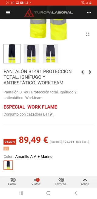 Pantalón B1491 Workteam Ignífugo Antiestático