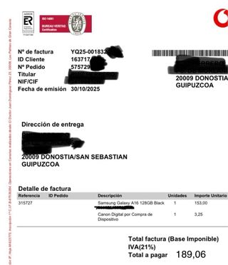 Samsung Galaxy A16 128GB Negro. Sin Abrir, FACTURA