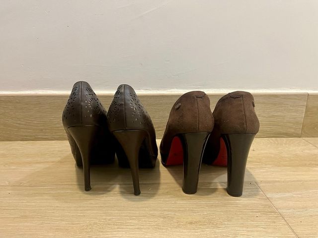 2 Pares Zapatos Tacón Marrón Talla 39