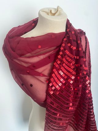 Stola sciarpa coprispalle seta bordeaux paillettes