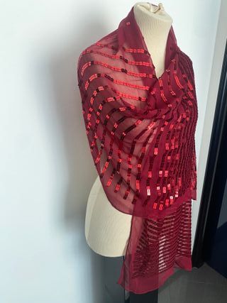 Stola sciarpa coprispalle seta bordeaux paillettes