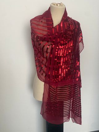Stola sciarpa coprispalle seta bordeaux paillettes