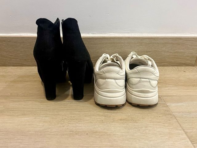 2 pares calzado T.39 (botines tacón y deportivas)