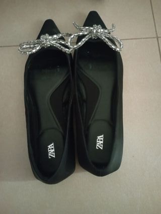 Manoletinas Zara Negro Raso Moña Plataforma 39