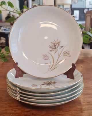 12 Platos Santa Clara Flores Doradas