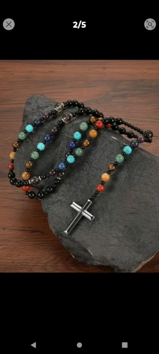 Rosario Piedras Minerales Variadas con Cruz.