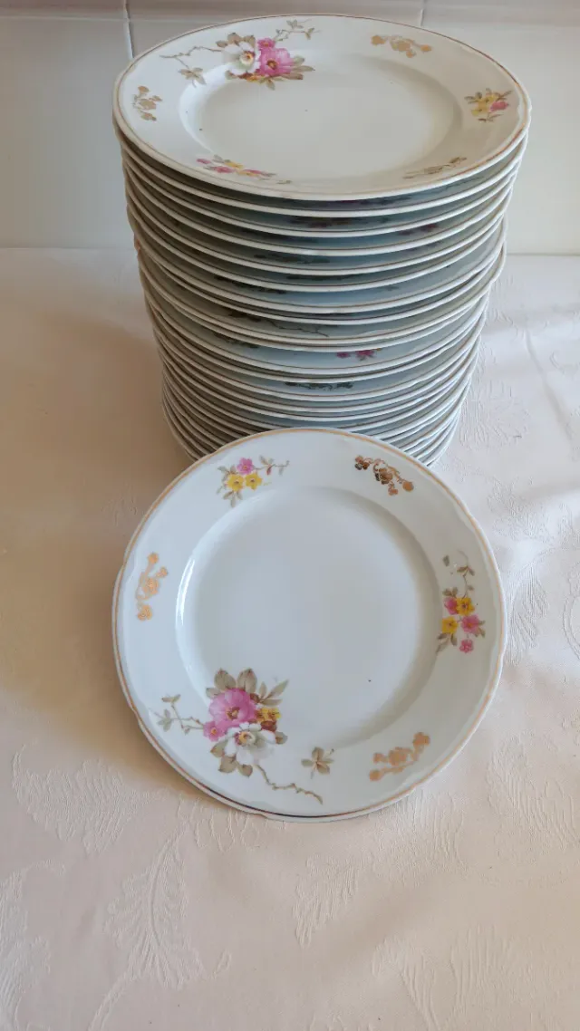24 Platos Santa Clara Vintage Flores Porcelana
