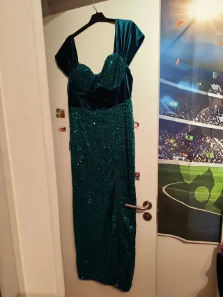 Vestido fiesta verde lentejuelas y terciopelo