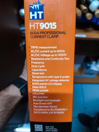 Pinza Amperimétrica HT9015 TRMS 600A CAT IV