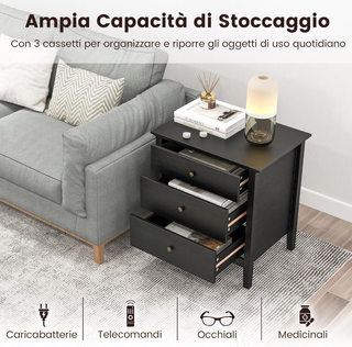 Comodino con 3 Cassetti, Cassettiera da Letto, Tav