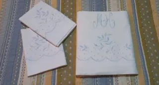 Juego Sábanas Algodón Cama 135cm Azul/Blanco