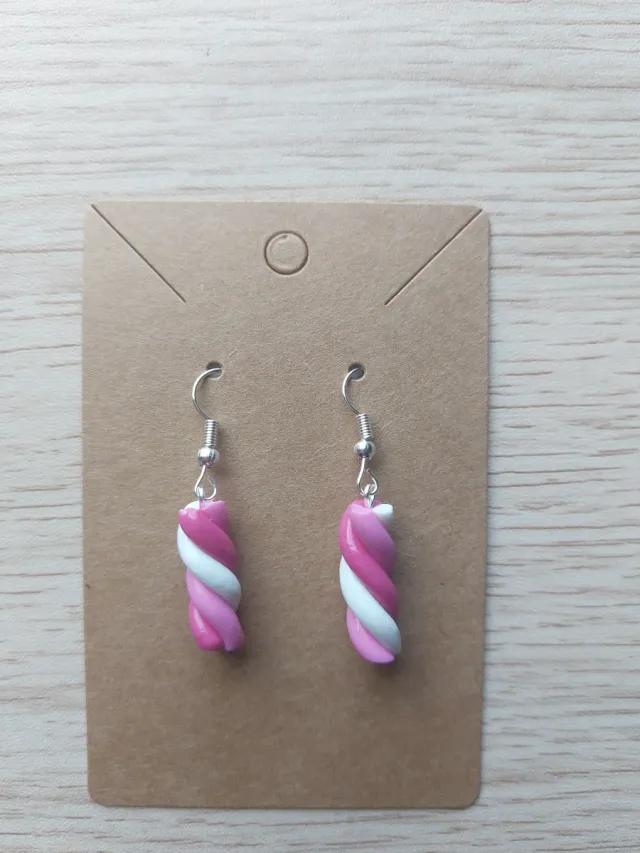 Pendientes artesanales rosa y blanco