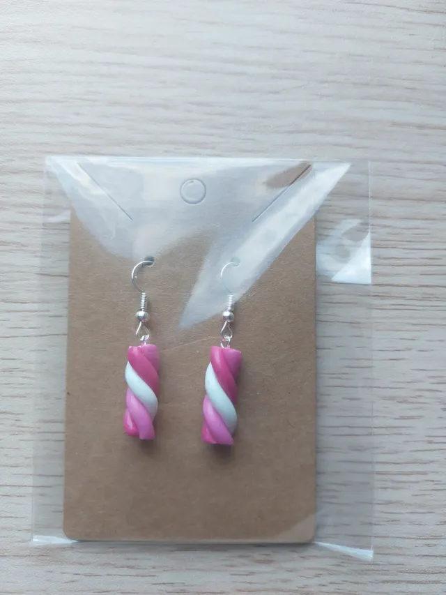 Pendientes artesanales rosa y blanco