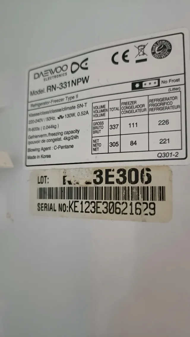 Frigorífico Daewoo Blanco 180x60cm