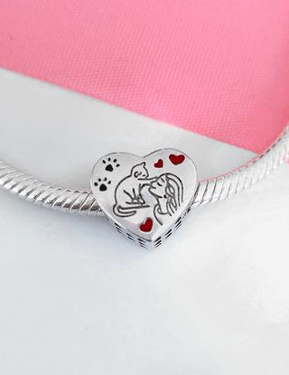 CHARM GATO CORAZON HUELL PARA PULSERA PANDORA CAJA