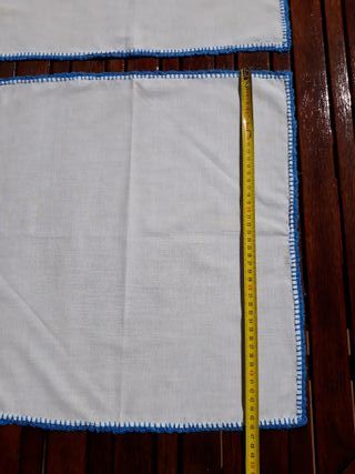 2 servilletas blancas con borde azul