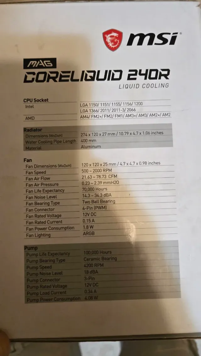 MSI MAG CORELIQUID 240R Refrigeración Líquida