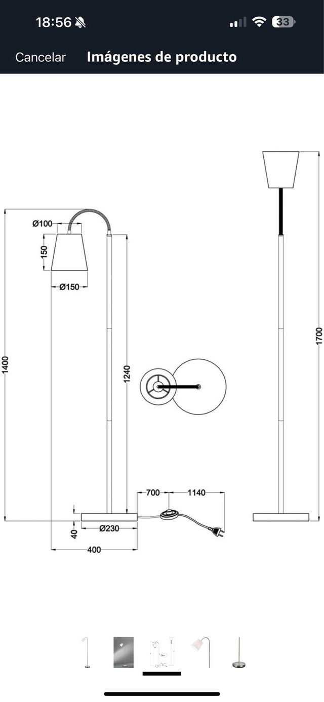 Candeeiro de chão branco e níquel