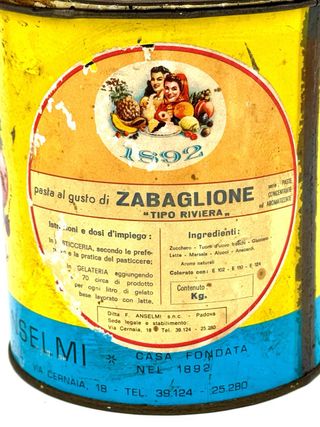Lattina pubblicitaria vintage F. Anselmi Padova anni ’50-’60 Zabaglione
