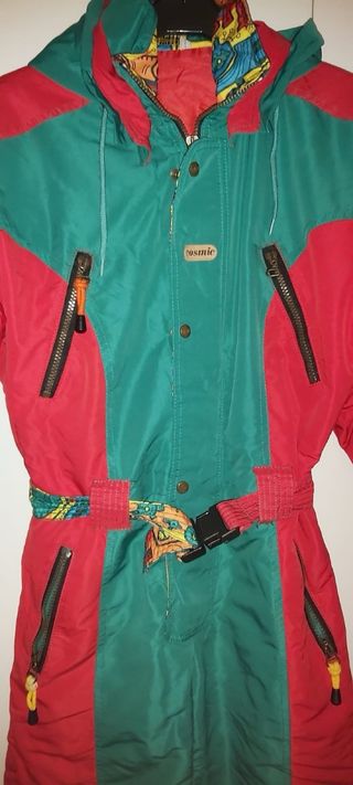 Mono de esquí vintage rojo y verde