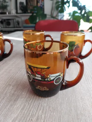 Juego 6 Tazas cristal Ambar Coches Vintage 
