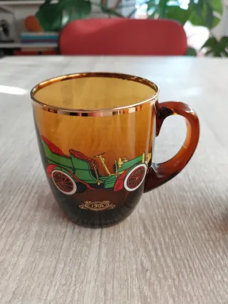 Juego 6 Tazas cristal Ambar Coches Vintage 