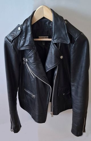 Cazadora Piel Negra Mango Talla M