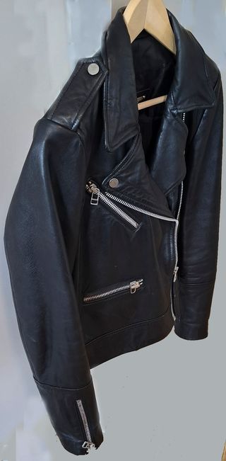 Cazadora Piel Negra Mango Talla M