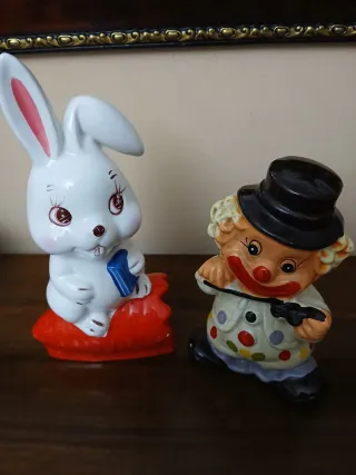 Set 2 salvadanai vintage coniglio e clown