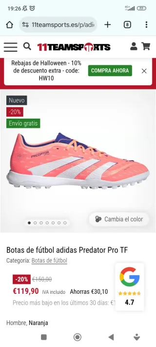 Botas Adidas Predator Pro TF Rojas . 43