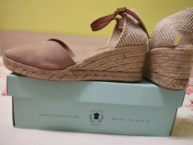 Cuñas esparto piel Amelie Shoes beige