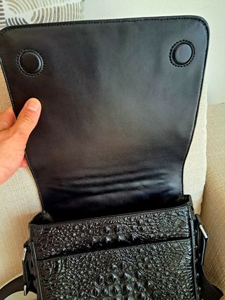 Tracolla uomo pelle coccodrillo nera