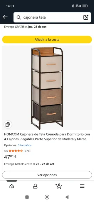 Cajoneras de tela y metal