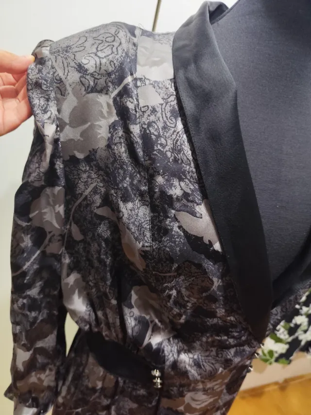 Abito Pura Seta Floreale Nero Grigio Taglia 48