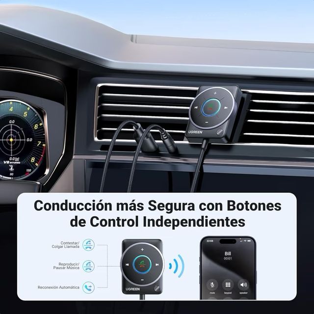 UGREEN Adaptador Bluetooth Coche AUX 5.4