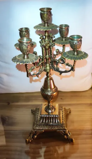 Candelabro Bronce Antiguo 5 Velas