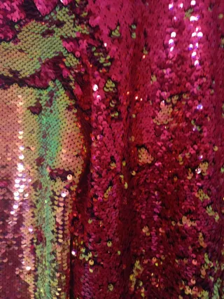 Vestido fiesta corto lentejuelas rojo y dorado