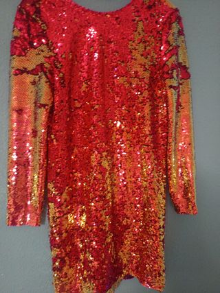 Vestido fiesta corto lentejuelas rojo y dorado