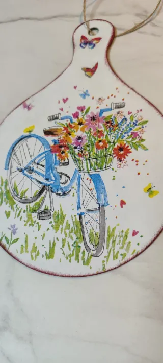 Tablita decorada bicicleta flores mariposas