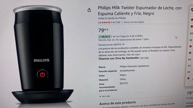 Espumador de Leche Philips Negro