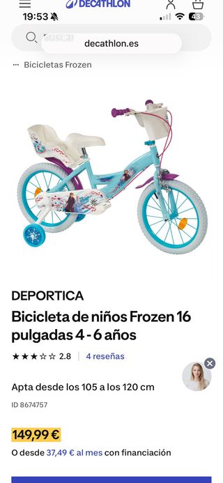 Bicicleta Frozen 16 4-6 años