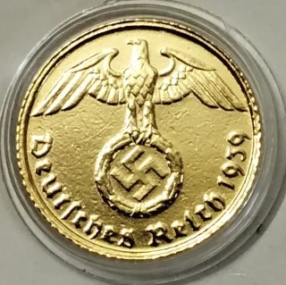 Moneda chapada en oro 24 kilates,III Reich 1939 .