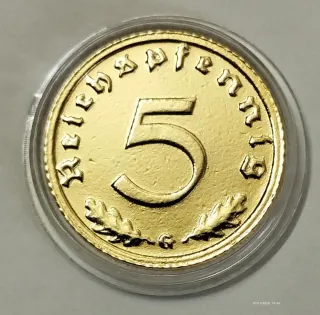 Moneda chapada en oro 24 kilates,III Reich 1939 .