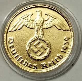 Moneda chapada en oro 24 kilates,III Reich 1939 .