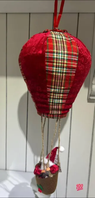 Mongolfiera Natale Tessuto Rosso Tartan