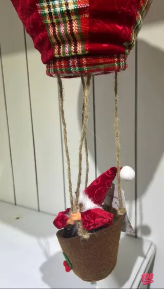 Mongolfiera Natale Tessuto Rosso Tartan