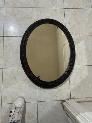 Espejo Ovalado Antiguo Madera Oscura