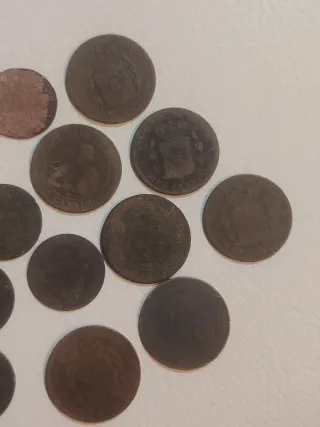 21 Monedas Cobre Españolas antiguas.