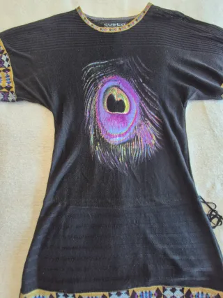 Vestido CUSTO BARCELONA Negro Pluma Pavo Real