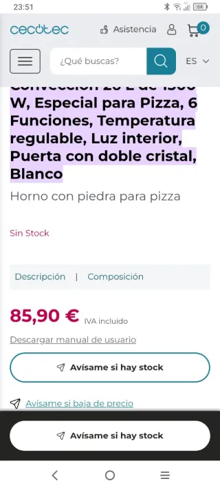 Casi nuevo. Horno cecotec Bake&Toast 4 Pizza